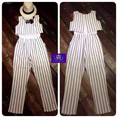 Korea Jumpsuit ริ้ัวขาวดำ ( GR K0067 )